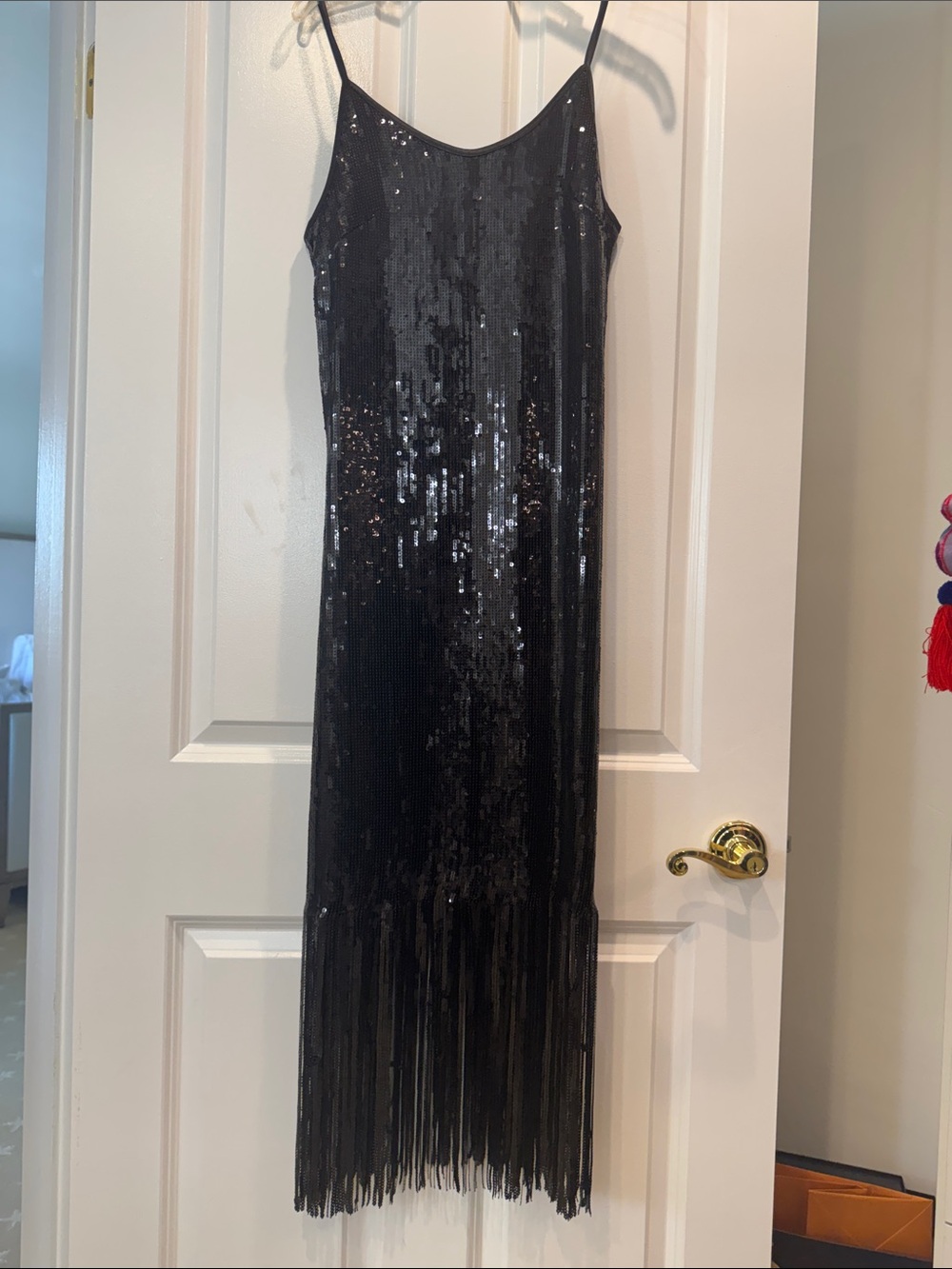 Nanette Lepore Black Sequin Fringe Midi Dress